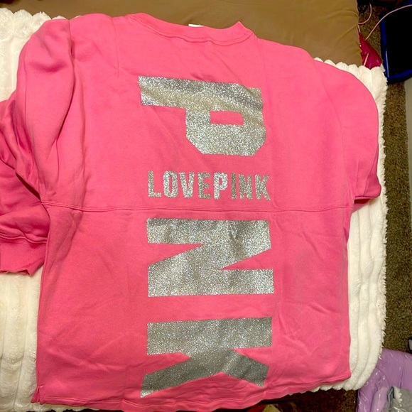 PINK Victoria's Secret Tops - PINK Victoria's Secret Pink and Silver Shine Sweatshirt